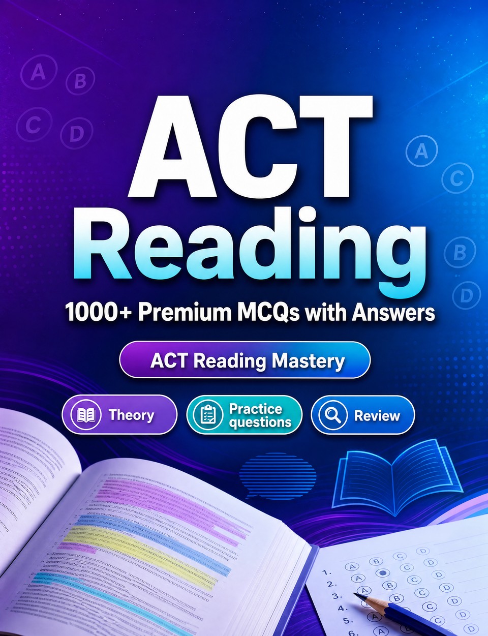 ACT Reading 2026-2027 : 1000 MCQ with Answers — Study guide: MCQ Theory, Practice questions, Review, Professional skills, Case studies and practice exams to pass finals and earn your degree or diploma