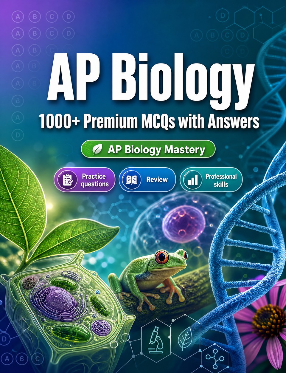 AP Biology 2026-2027 : 1000 MCQ with Answers — Study guide: MCQ Practice questions, Review, Professional skills, Case studies, Mock exams and practice exams to pass finals and earn your degree or diploma