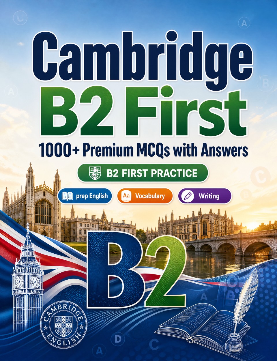 Cambridge B2 First 2026-2027 : 1000 MCQ with Answers — Language test prep English: Reading, Vocabulary, Writing, Spelling, Exam format and written drills to pass the official language certificate