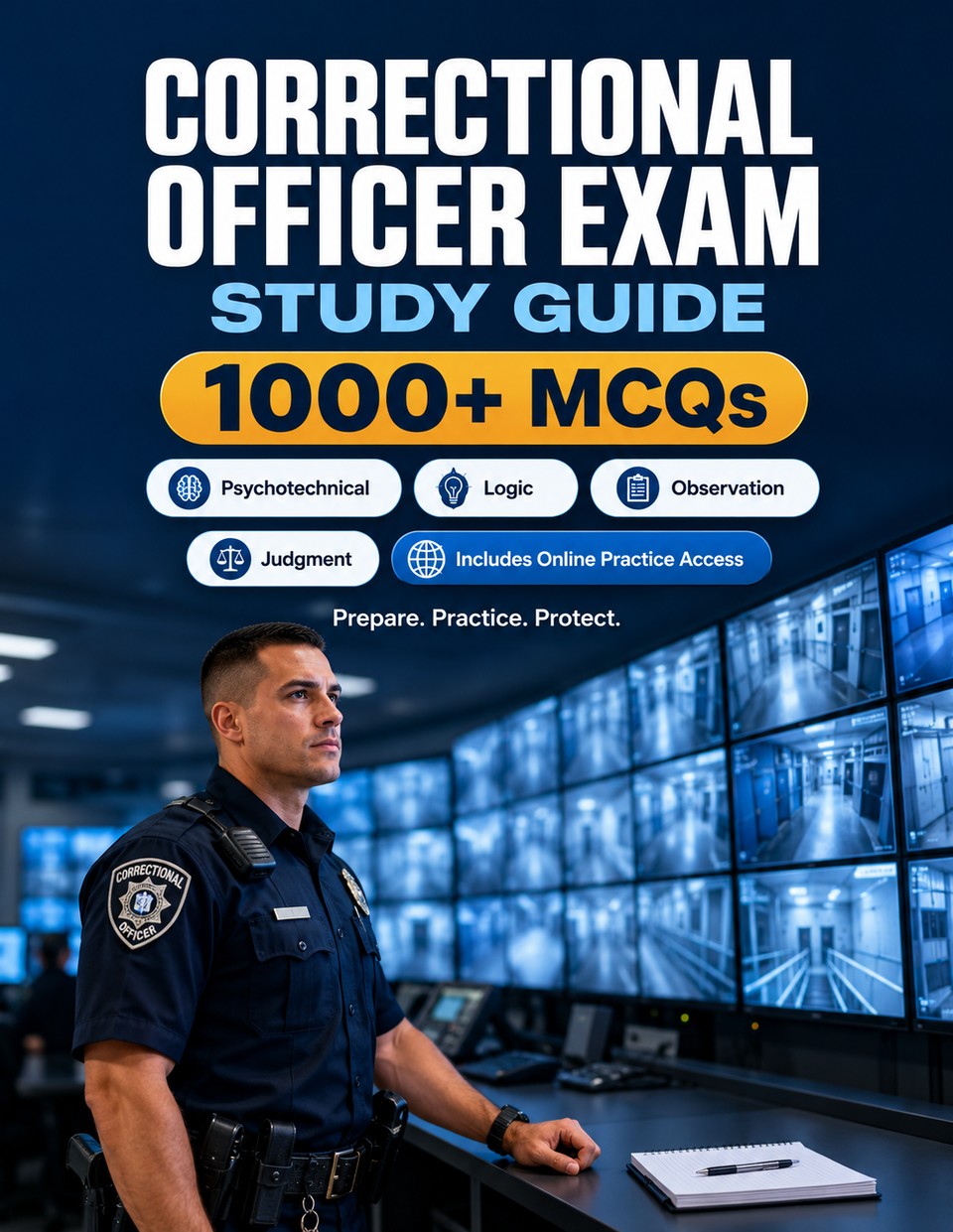 Correctional Officer Exam Study Guide — 1000 MCQ practice questions for prison officer exams with observation, judgment, report writing and workplace scenarios