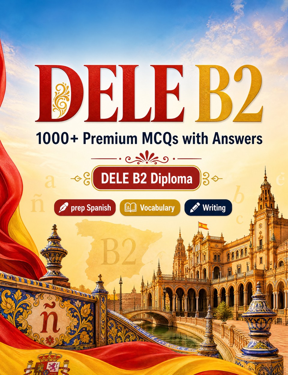 DELE B2 2026-2027 : 1000 MCQ with Answers — Language test prep Spanish: Reading, Vocabulary, Writing, Spelling, Exam format and written drills to pass the official language certificate