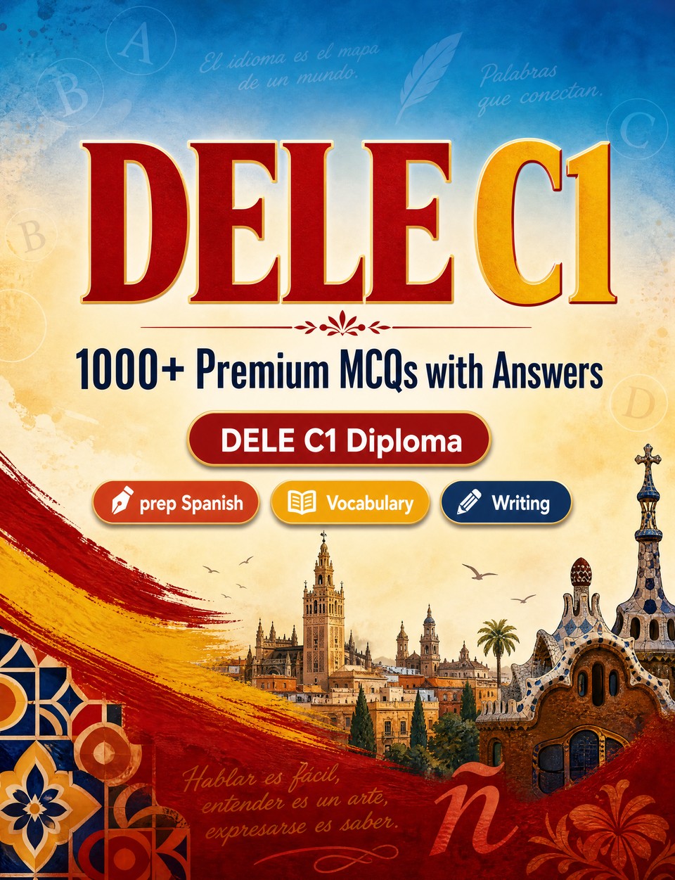 DELE C1 2026-2027 : 1000 MCQ with Answers — Language test prep Spanish: Reading, Vocabulary, Writing, Spelling, Exam format and written drills to pass the official language certificate