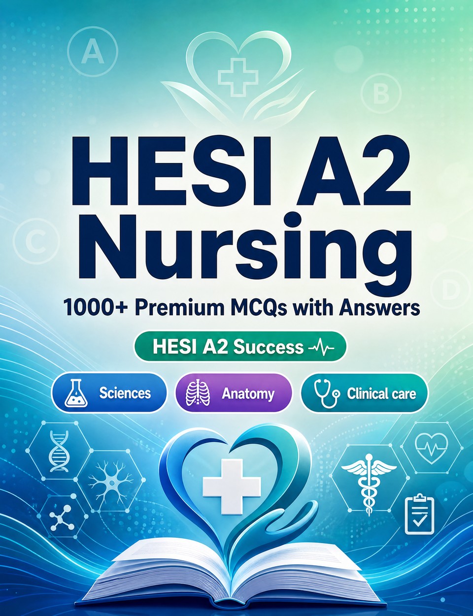 HESI A2 Nursing 2026-2027 : 1000 MCQ with Answers — Exam prep: MCQ Sciences, Anatomy, Clinical care, Pharmacology, Patient safety  and full-length practice to pass