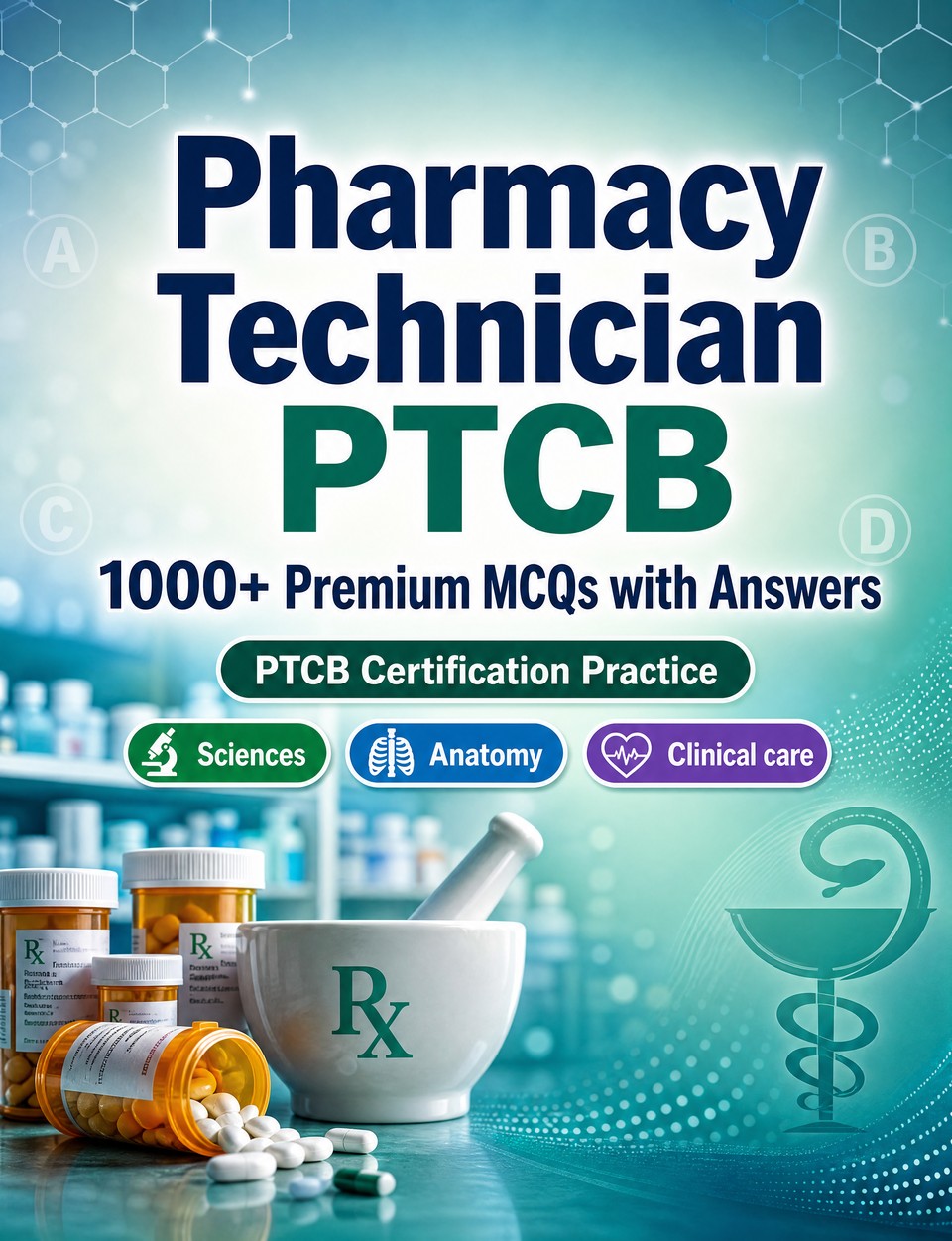 Pharmacy Technician PTCB 2026-2027 : 1000 MCQ with Answers — Exam prep: MCQ Sciences, Anatomy, Clinical care, Pharmacology, Patient safety  and full-length practice to pass