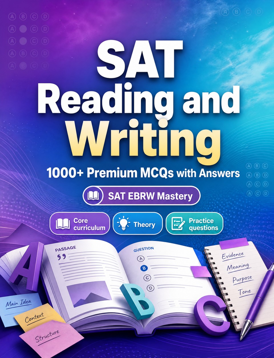 SAT Reading and Writing 2026-2027 : 1000 MCQ with Answers — Study guide: MCQ Core curriculum, Theory, Practice questions, Review, Professional skills  and full-length practice to pass