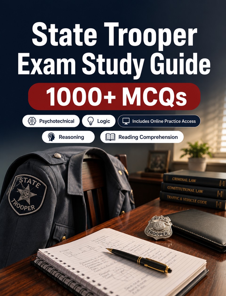State Trooper Exam Study Guide — 1000 MCQ practice questions for state police entrance exams with reasoning, memory, reading comprehension and situational judgment