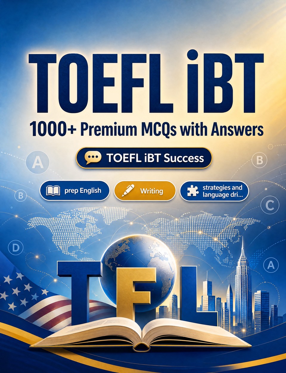 TOEFL iBT 2026-2027 : 1000 MCQ with Answers — Language test prep English: Vocabulary, Writing, Spelling, Exam format, Practice tests and written drills to pass the official language certificate