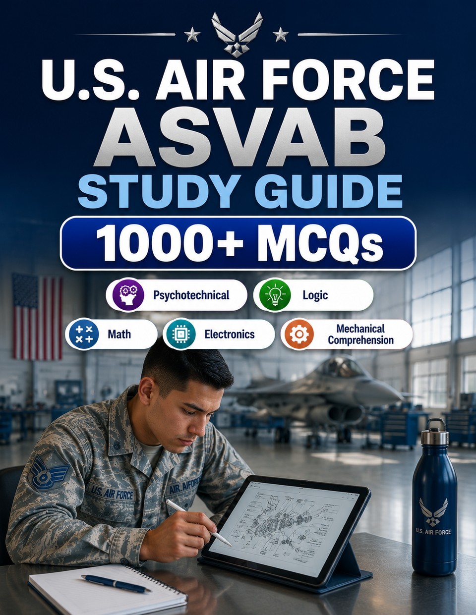 U.S. Air Force ASVAB Study Guide — Air Force entry exam preparation: 1000+ MCQ, math, electronics, mechanical comprehension and verbal skills
