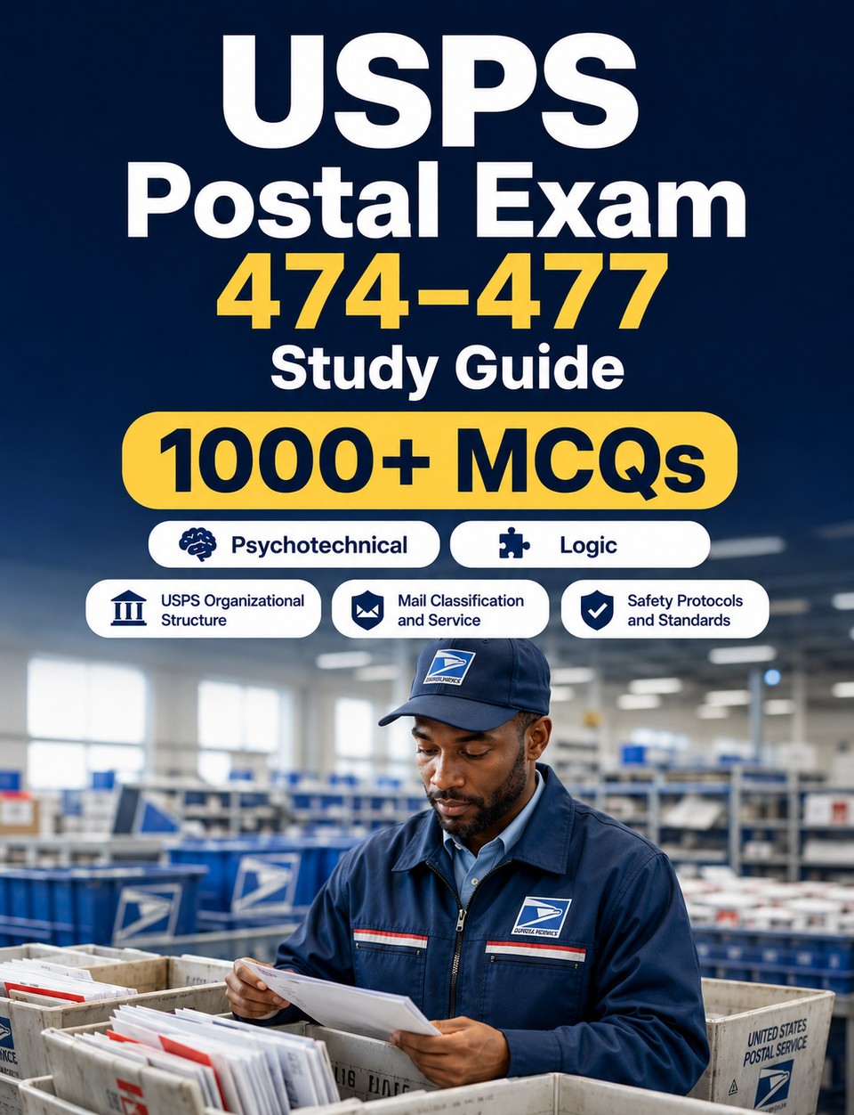 USPS Postal Exam 474–477 Study Guide — United States Postal Service : complete preparation for Mail Carrier, Mail Handler, Mail Processing and Postal Clerk exams, work scenarios, situational judgment, memory, address checking and exam strategy